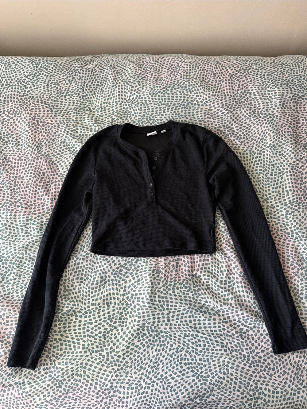 TNA Black Cropped Henley Long-Sleeve Top